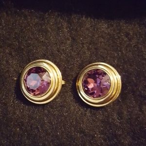 Vintage Monet Gold tone earrings with Purple Stone